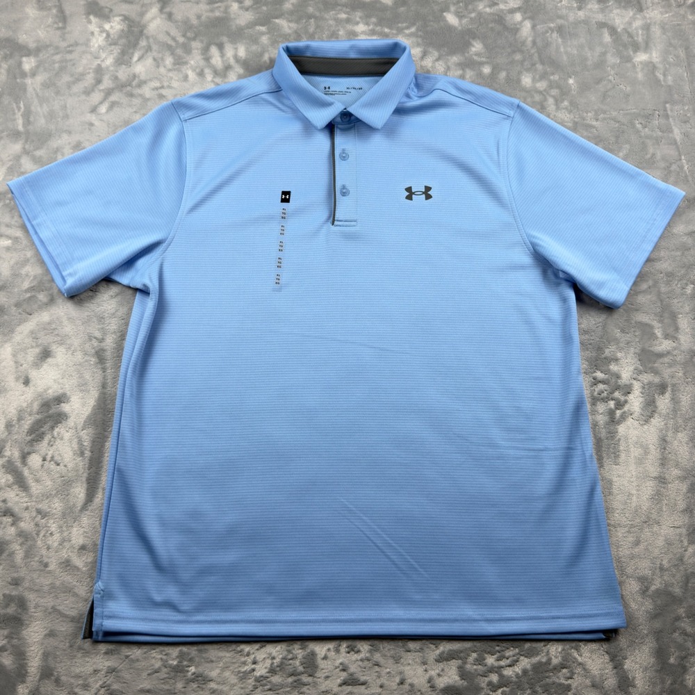 Under Armour Mens XL Blue Performance Micro Stripe Golf Polo Shirt Loose Fit